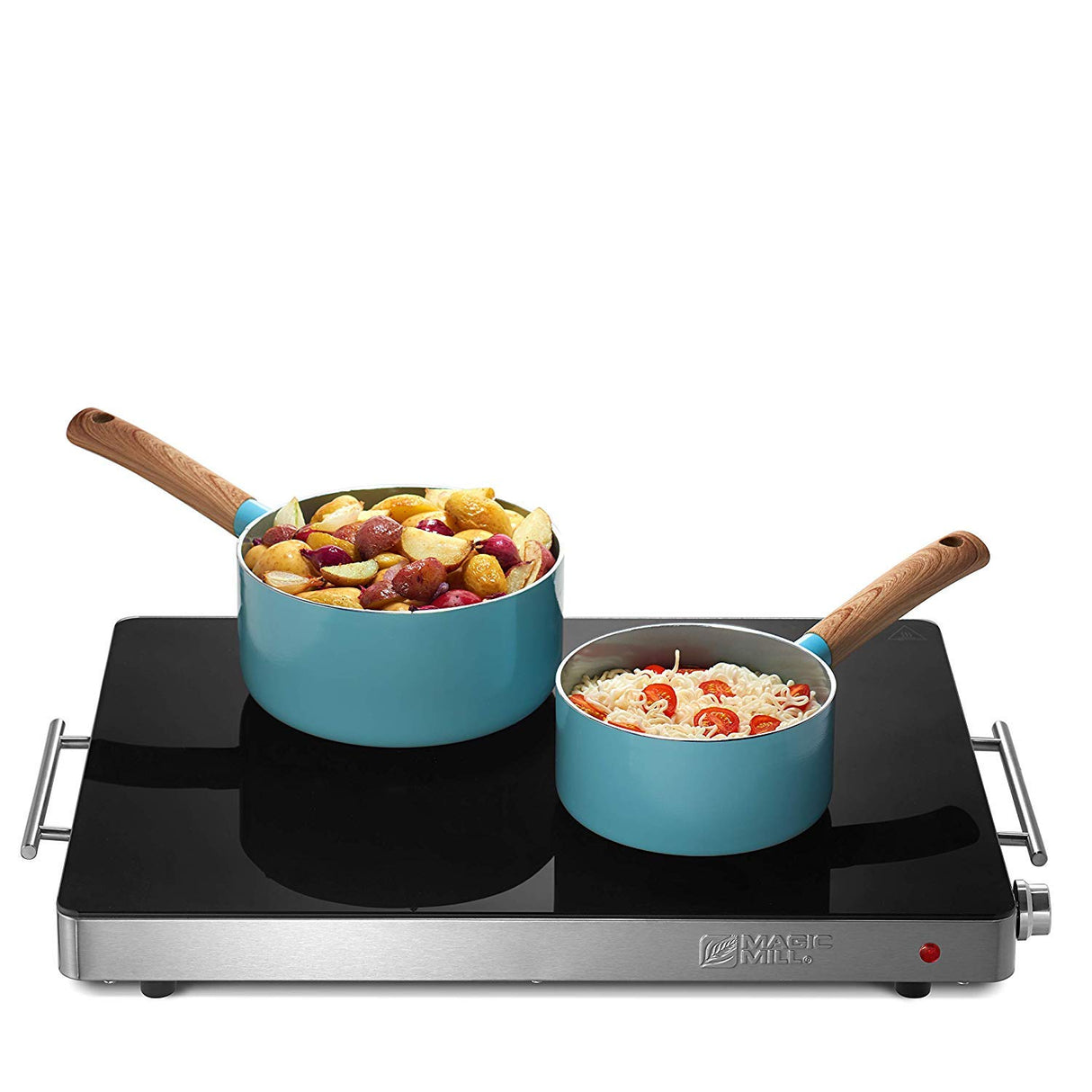 Magic Mill Large Electric Glass Top Food Warming Tray Buffet, Keep Your Food Hot During Holiday Parties, Adjustable Temperature Control, Stay-Cool Handles, Modern Stainless Steel Design, ETL Approved