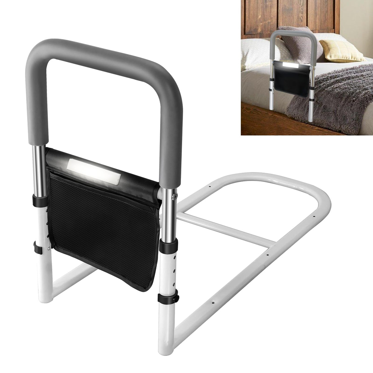 MPINOI Bed Rails for Ederly Adults Safety, Adjustable Height Bed Assist Rails for Seniors Fall Prevent Grab Bar Fits King Queen Full Twin Bed…
