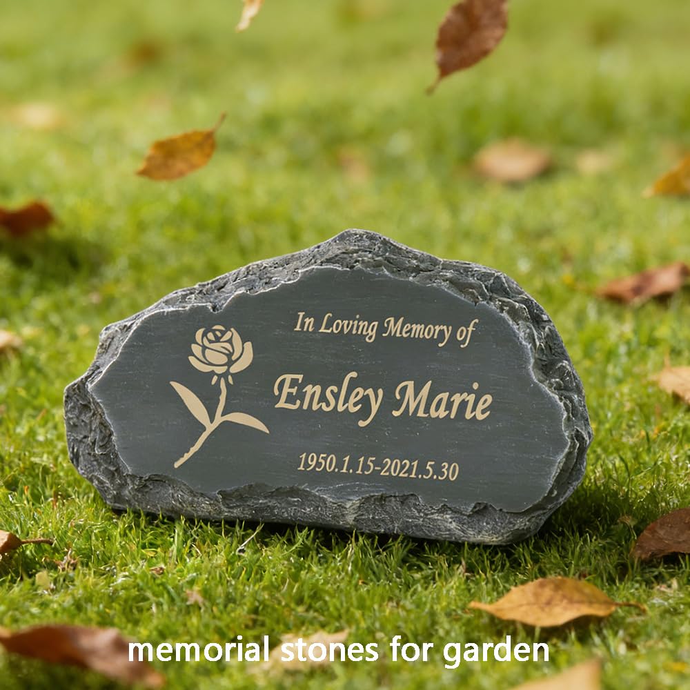 CUDMORERBE Personalized Garden Stones in Memory of Loved Ones, Engraved with Any Message Memorial Stones Gravestones Outside, Sympathy Memorial Gifts Funeral Gifts for Loved Ones Dad Mom Grandma