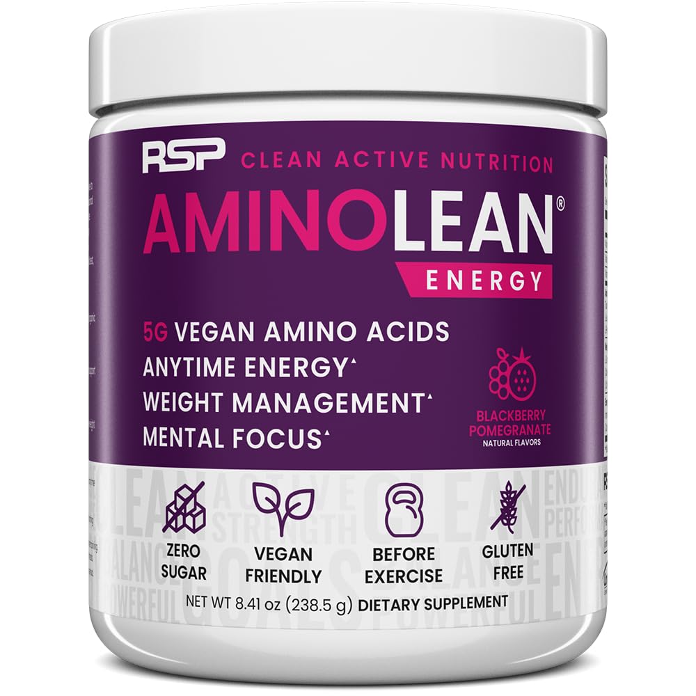 RSP NUTRITION AminoLean Pre Workout Powder, Amino Energy & Weight Management with Vegan BCAA Amino Acids, Natural Caffeine, Preworkout Boost for Men & Women, 30 Serv