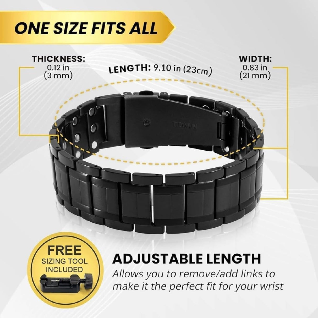 MagnetRX® 3X Strength Magnetic Bracelets for Men – Effective Titanium Mens Magnetic Bracelet – Premium Fold–over Clasp & Adjustable Length with Sizing Tool & Gift Box (Black)
