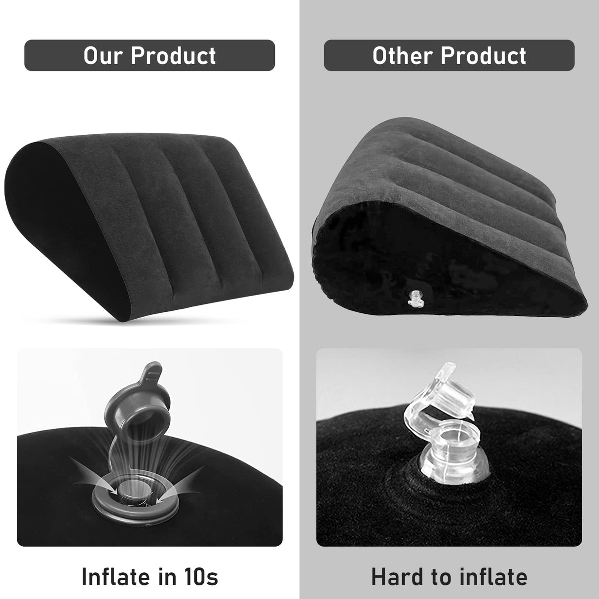 Portable Wedge Pillow Inflatable Cushion - Body Positioners Lightweight Wedge Pillow for Sleeping, Leg Elevation, Use in Bed, Travel, Camping, Fast Inflating Deflation (Black)