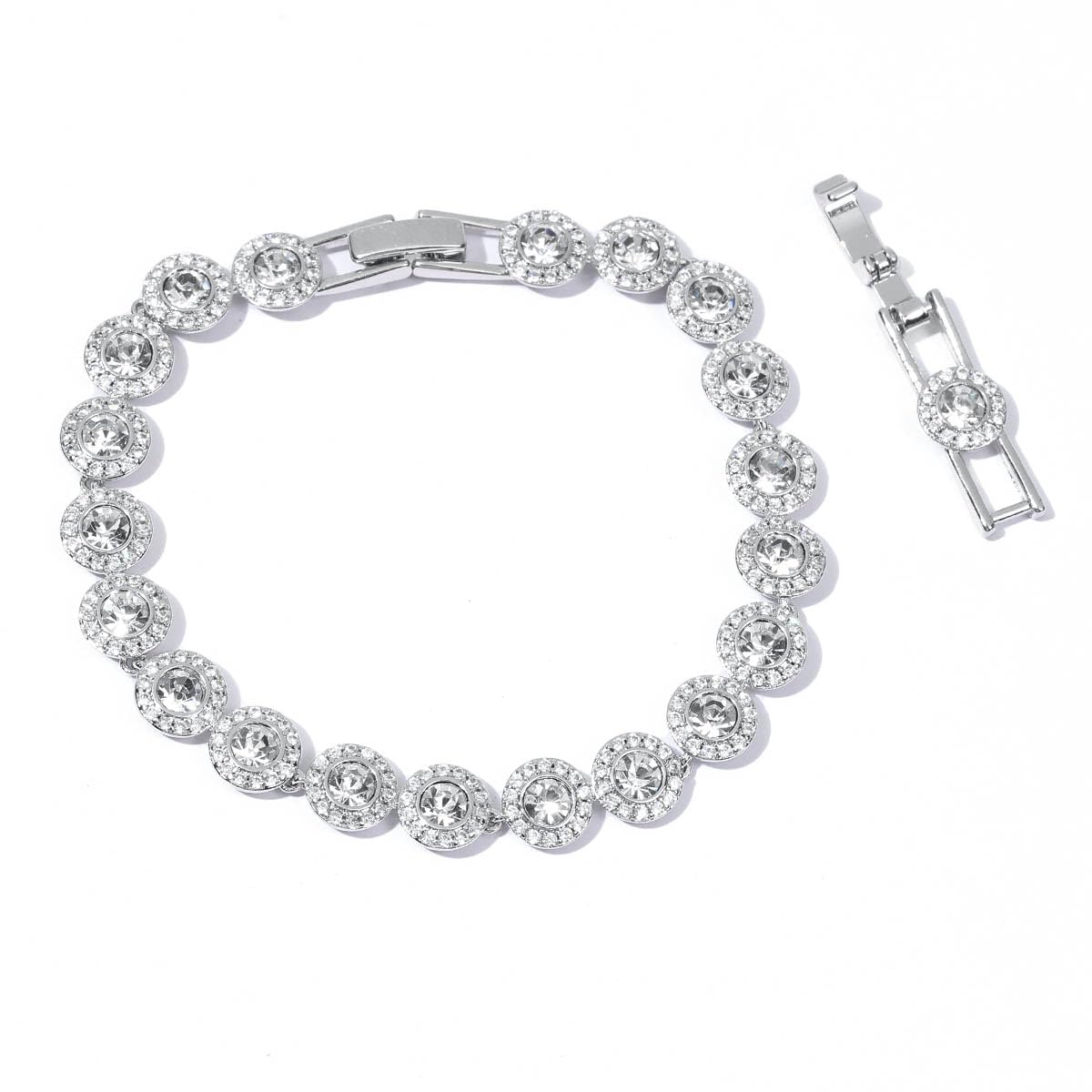 ZOEY Angelic Tennis Bracelet - 18K White Gold Plated 7.3-8.3in, 8mm (1/3 inch) Wide with Detachable Extender, Adjustable Women's Jewelry