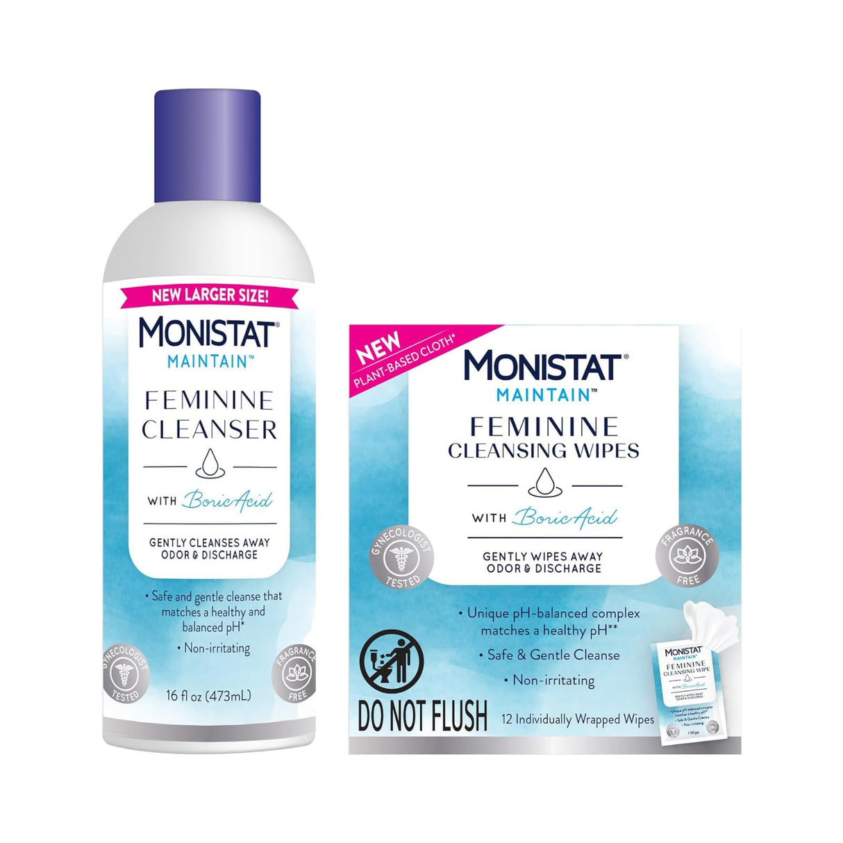 Monistat Boric Acid Feminine Cleanser, (1 Wash & 1 Cloth) (Variety Pack)