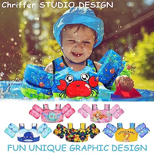 Chriffer Kids Swim Vest Life Jacket for 22-66 Pounds Boys and Girls, Toddler Floaties with Shoulder Harness Arm Wings for 2,3,4,5,6,7 Years Old Baby