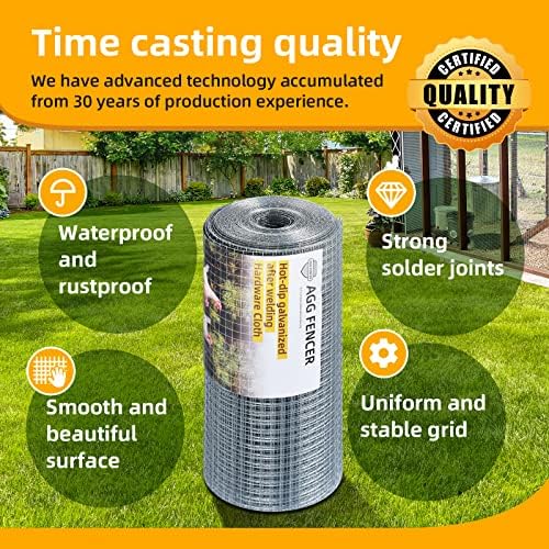 16inch x 10ft Hardware Cloth 1/2 inch Chicken Wire Fencing 19Ga, Hot Dipped Galvanized After Welding Garden Plant Supports Welded Metal Chicken Wire Fence, Poultry Animal Netting Cage Screen