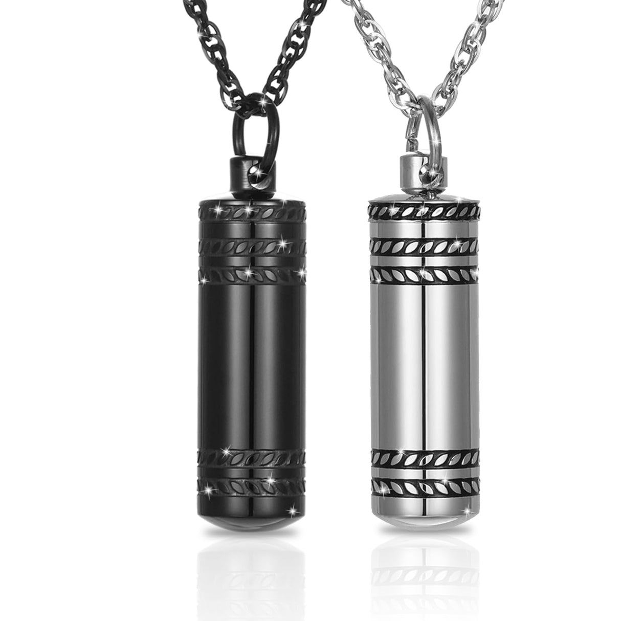 UrnAurn 2 Pieces Small Cylinder Cremation Urn Necklace for Ashes Stainless Steel Memorial Ash Pendant Keepsake Jewelry