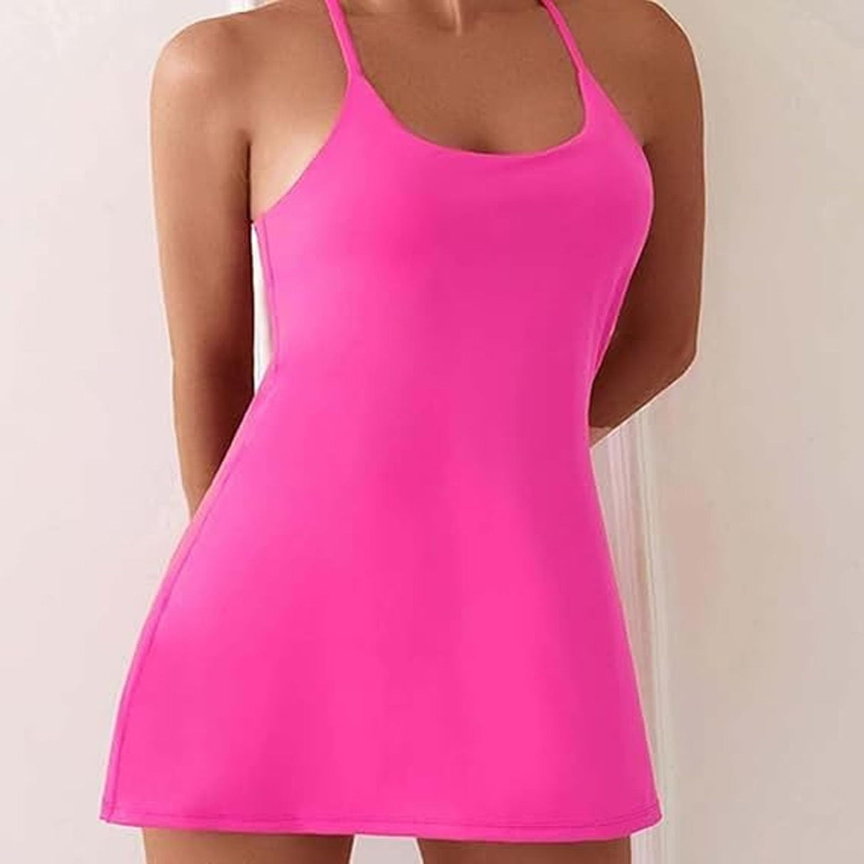 Stuffdatas The Ultimate Tummy Control Backless Active Dress -Made for Movement & Easy Bathroom Breaks, Workout Exercise Dress(Rose,M)