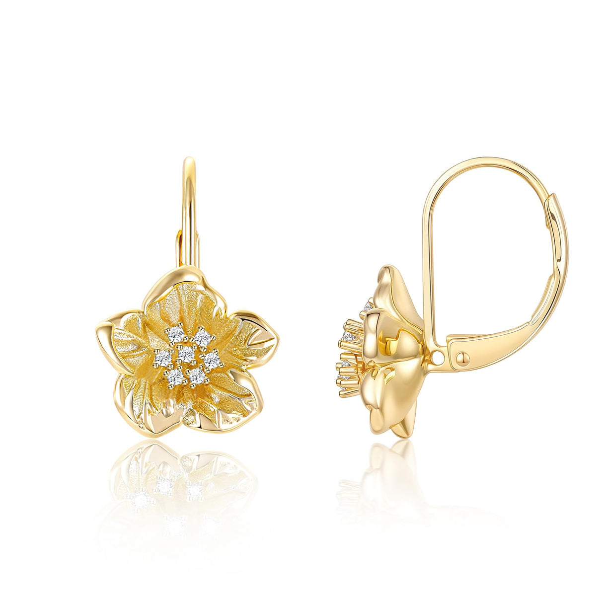 Mameloly Flower Earrings for Women Leverback CZ Dainty 14K Gold Plated