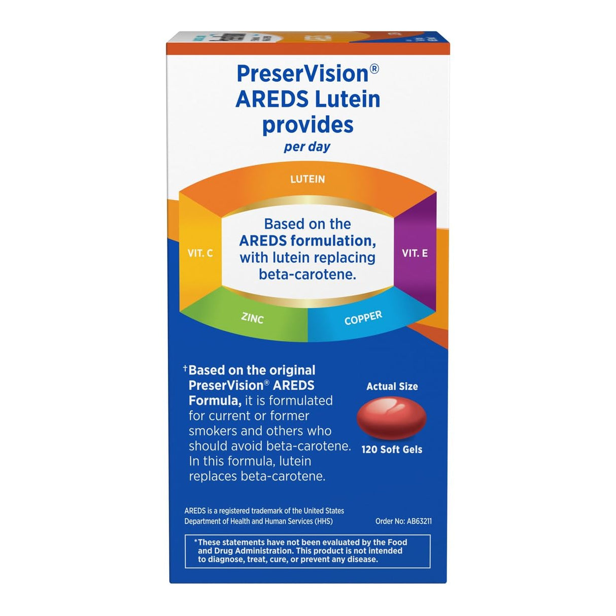 PreserVision AREDS Lutein Eye Vitamin & Mineral Supplement, Beta-Carotene Free, Soft Gels, 120 ct
