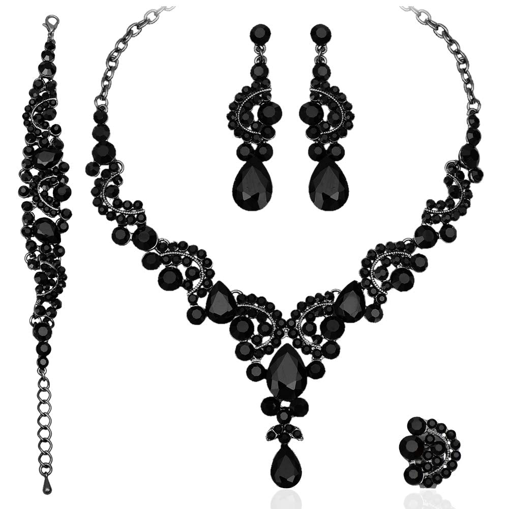 CSY Elegant Costume Jewelry Sets for Wedding Party Prom (Black)