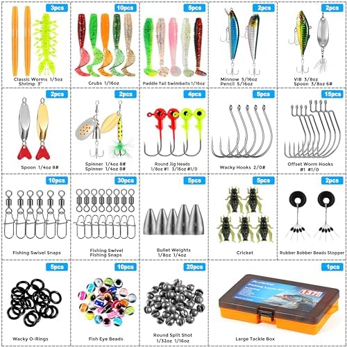 PLUSINNO Fishing Lures, 137Pcs Tackle Box with Tackle Included, Crankbaits, Spoon, Hooks, Weights & Other Accessories, Fishing Bait Lure Gear Kit Gift for Men Bass Freshwater