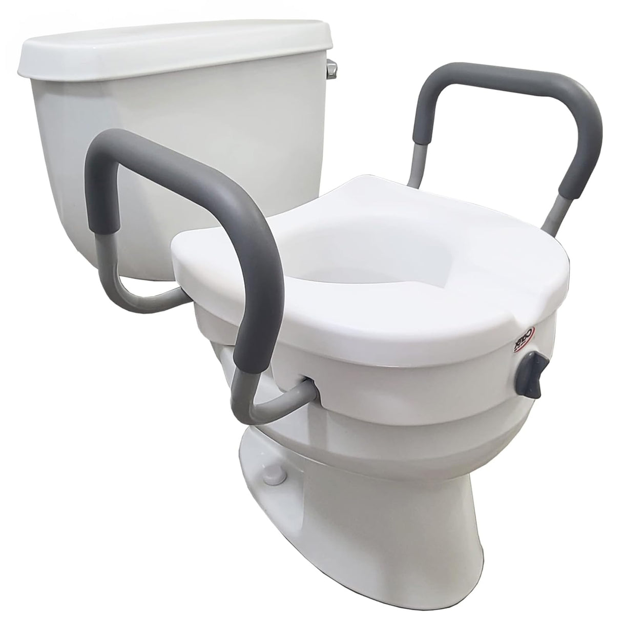 Carex E-Z Lock Raised Toilet Seat With Handles, 5" Toilet Seat Riser with Arms, Handicap Raised Toilet Seat For Seniors and Elevated Toilet Seat