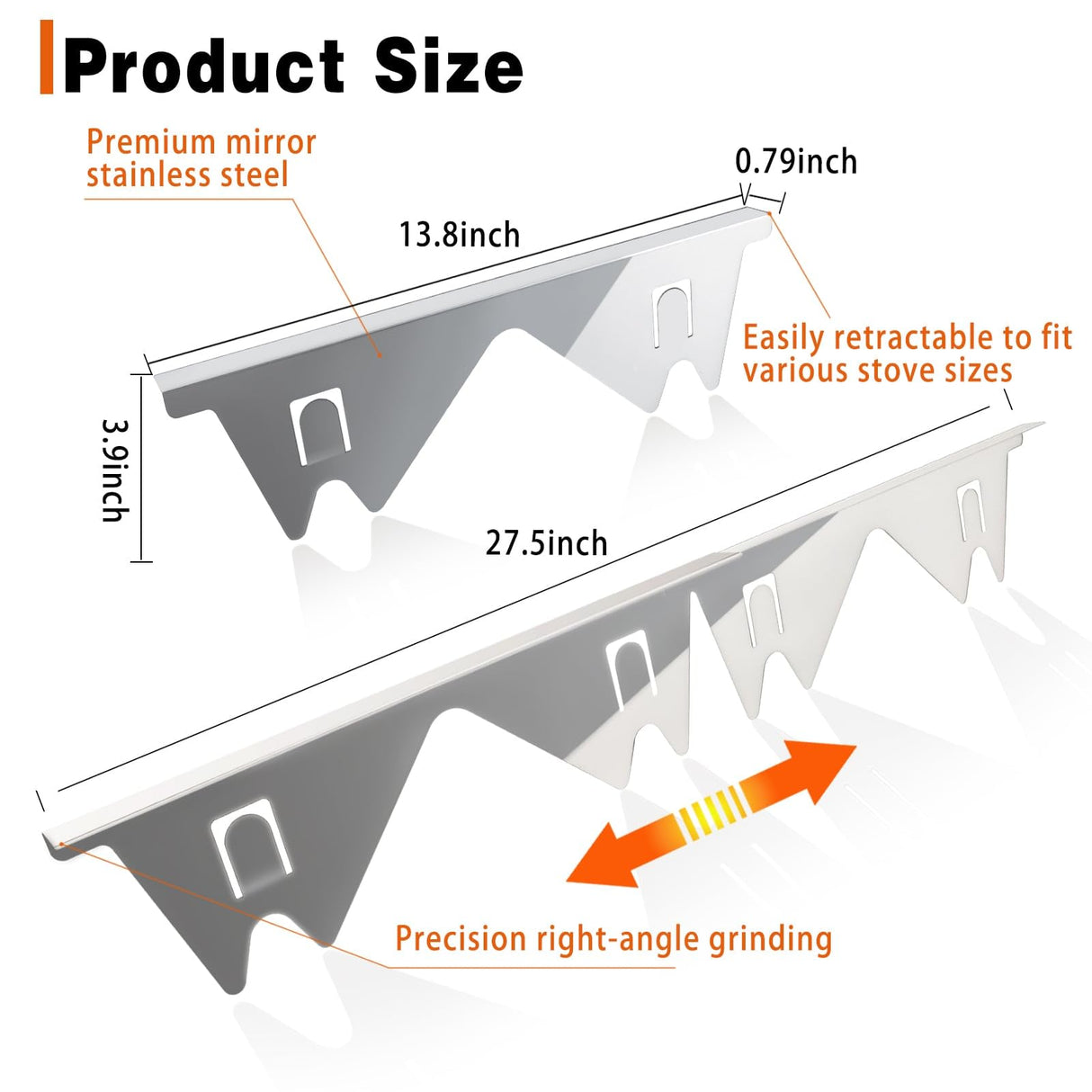 Stove Gap Covers Stainless Steel, 2 Pack Stove Gap Filler Easy Retractable Length 13.8" to 27.5", Width 0.79" ALMCALS Range Trim Kit, Heat Resistant Guard Between Stove Top & Counter