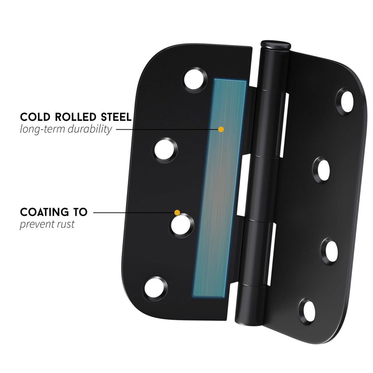 goldenwarm 12 Pack Interior and Exterior Door Hinges, Matte Black Door Hinges 4 inch x 4 inch with 5/8" Radius Corners