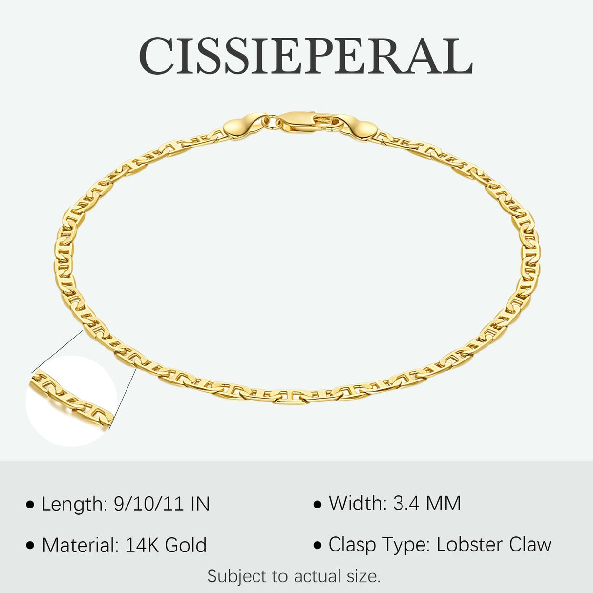 CISSIEPERAL Ankle Bracelets 14K Gold Anklets for Women Waterproof 3.4mm Mariner Chain Anklets for Women Women’s Ankle Bracelet Anchor Chain 9’’ 10’’ 11’’(Length 10 Inches)
