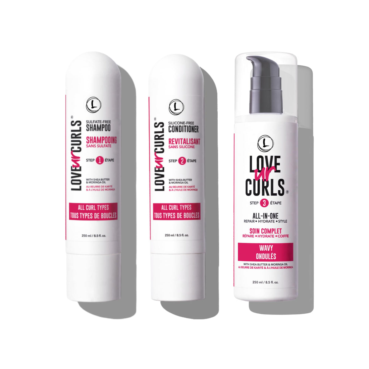 Love Ur Curls - Shampoo & Conditioner Set with All in One Curl Cream Styler for Wavy Hair, 3 Step System for Repair and Moisturizing