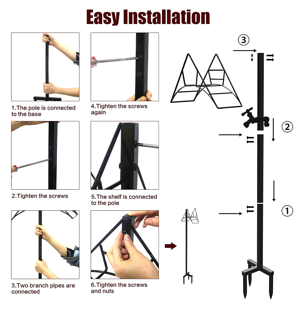 Artigarden Garden Hose Holder Stand with Brass Spigot Faucet Freestanding