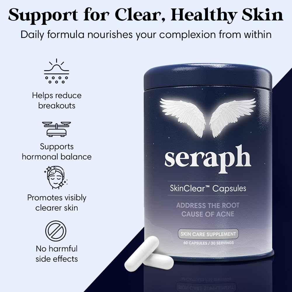 Seraph Acne Supplement - Hormonal Acne Pills Treatment - Pimple Supplements for Women - Skin Care Supplement for Teen, Men, & Adults - Made in USA - 60 Tablets