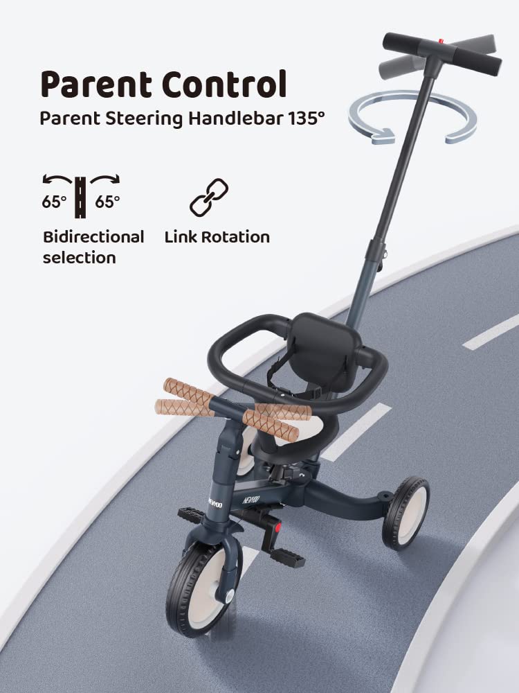 newyoo TR008 Tricycle for Toddlers 1-3, 5 in 1 Baby Balance Bike, Christmas and Birthday Gift for Boy and Girl, Toddler Bike with Parent Push Handle & Safety Guard, Dark Gray, TR008