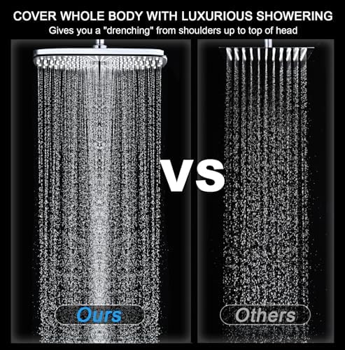 High Pressure Rain Shower Head: Upgrade Shower Heads with Handheld Spray Combo with Fixed Showerhead and 10 Sprays Handheld Shower Head, Detachable Shower head Built-in Magnetic Docking and Power Jets