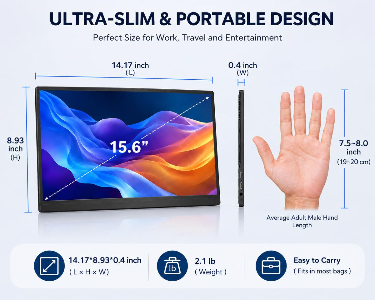 MNN 15.6" FHD 60Hz Portable Monitor USB-C HDMI IPS HDR Gaming Laptop