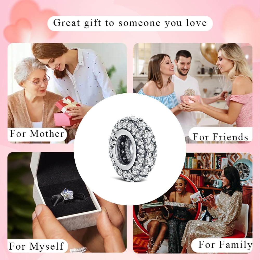 S925 Silver Spacer Stopper CZ Bead Charm for Pandora Bracelet Present Women