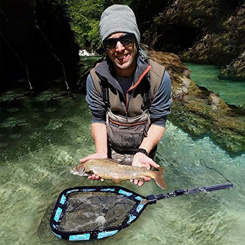 PLUSINNO Floating Fishing Net for Steelhead, Salmon, Fly, Kayak, Catfish, Bass, Trout Fishing, Rubber Coated Landing Net for Easy Catch & Release, Compact & Foldable for Easy Transportation & Storage