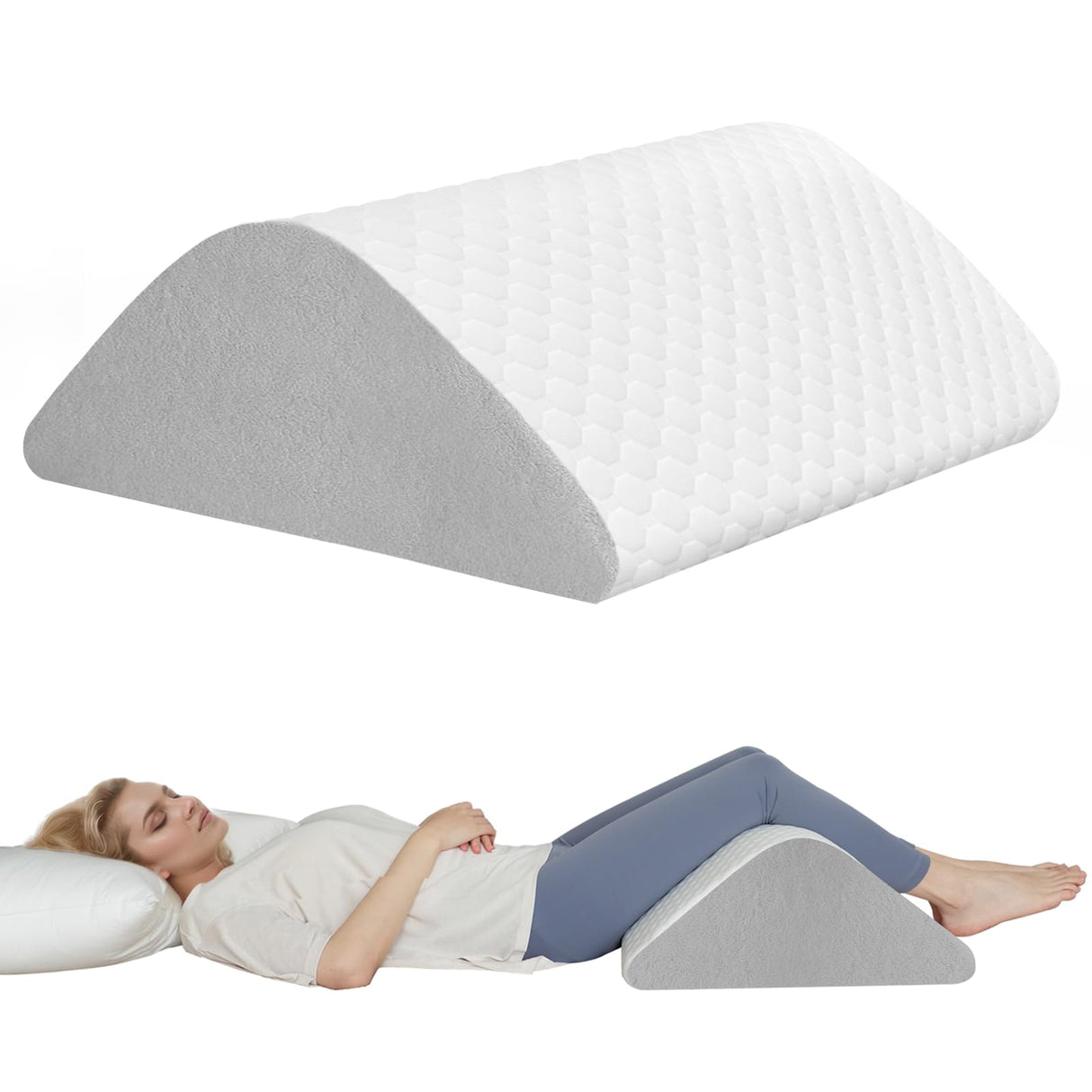 Vomiliku Knee Wedge Pillow for Back Sleeping, Leg Elevation for Post Surgery Recovery, 8" Triangle Leg Pillow with Removable Cover for Knee Support, Hip Back Pain Relief,Enhance Circulation, Gray