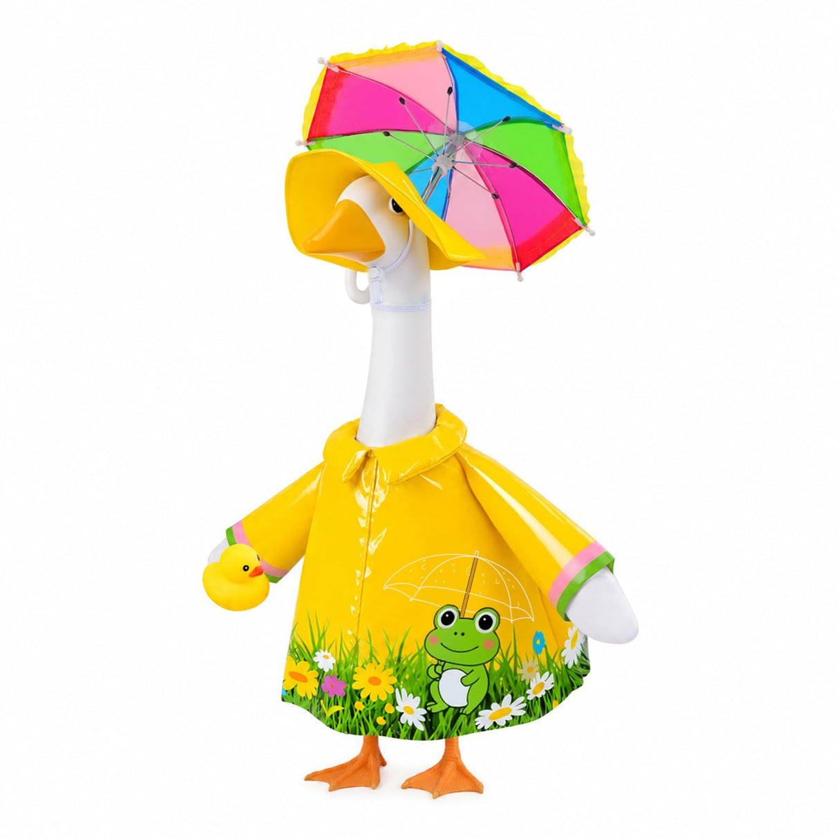 GJL Raincoat Porch Goose Outfits Fit 23 Inch Plastic Cement Goose Statue, Lawn Goose Clothes Set with Umbrella and Hat for Spring Summer Outdoor Yard Garden Decor