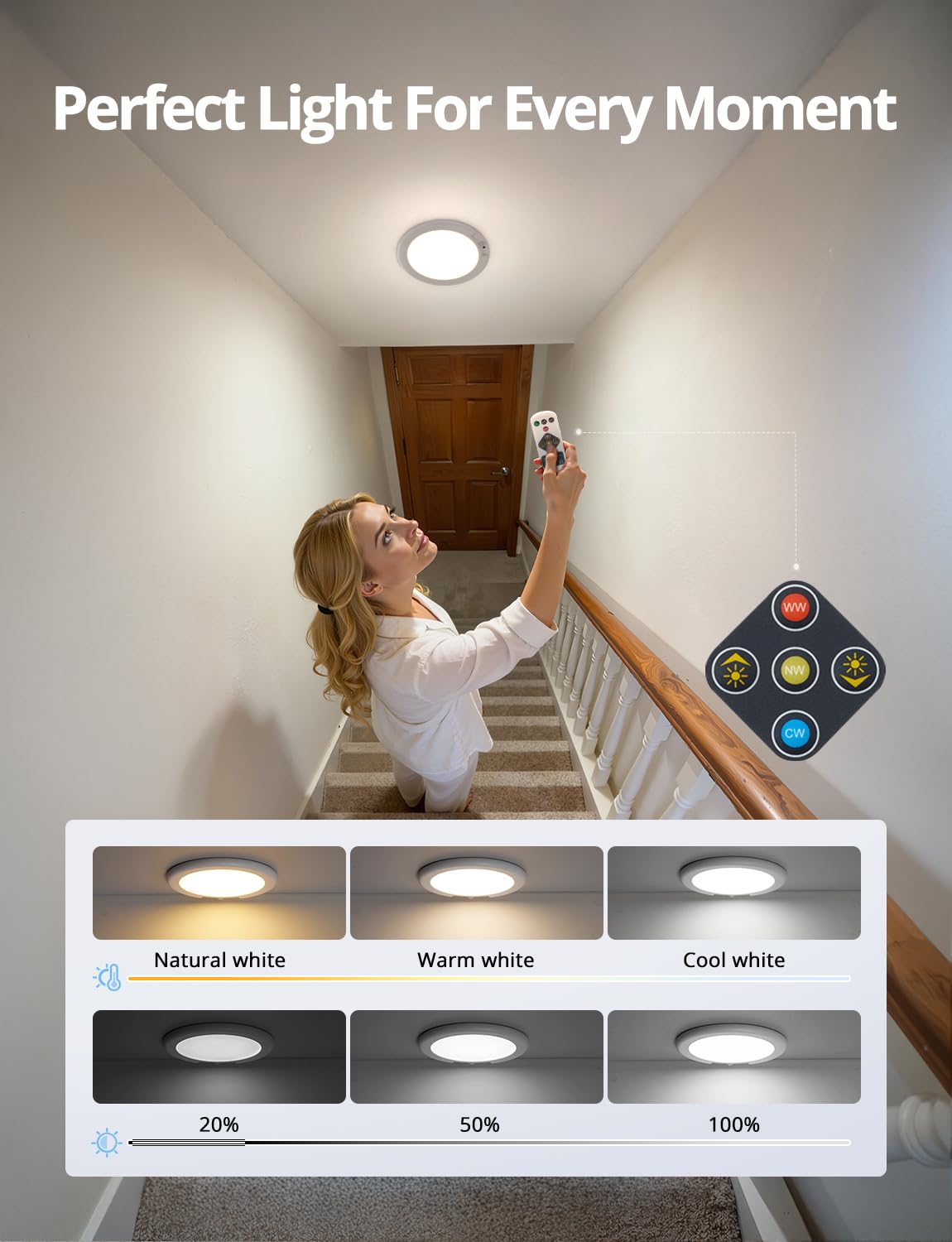 Combuh Rechargeable Motion Sensor Ceiling Light with Remote Wireless, 85 Days Battery Powered Shower Lamp Magnetic Dimming Timing Stick on Cordless Lighting for Closet Pantry without Electricity 2Pack