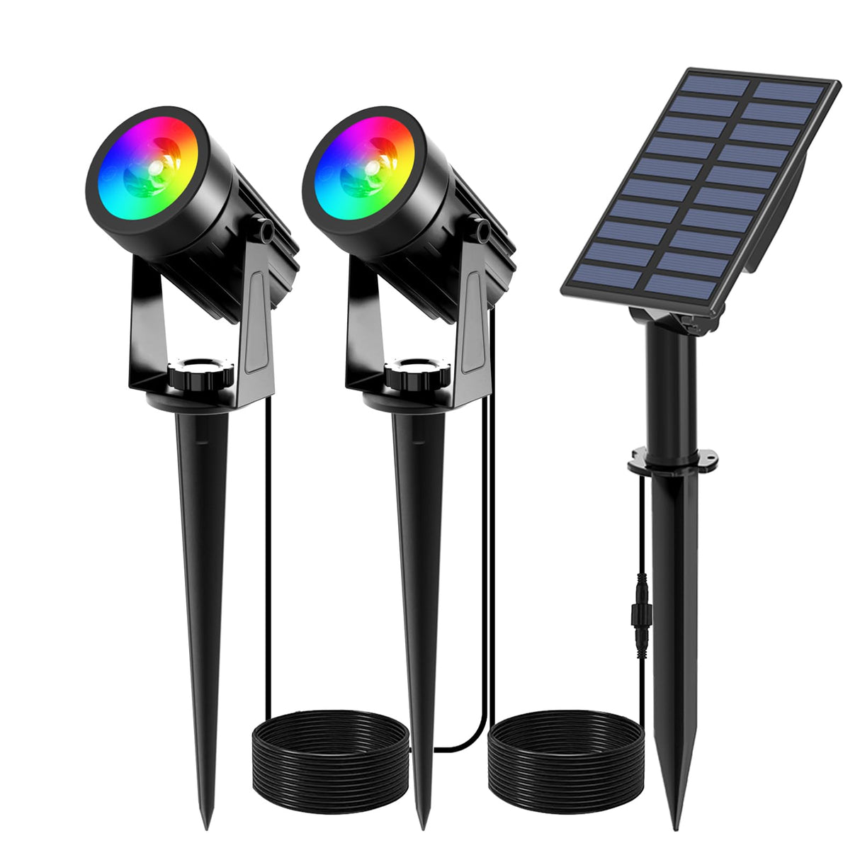 T-SUNUS Christmas Color Changing Solar Spot Lights Metal, RGB LED Landscape Spotlights IP65 Waterproof Spotlight 2-in-1 for Outdoor Uplighting Garden Pathway Trees Flag Pond Yard Halloween