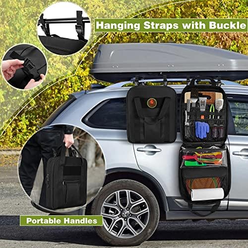 Hanging Camp Utensil Organizer with Towel Paper Holder, Portable Camping Kitchen Cookware Bag for Knives, Forks, Spoons & More, Outdoor Cooking Tools Storage Box for Travel & Hiking, Bag Only