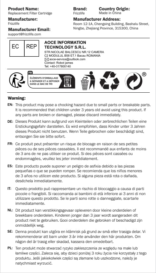 Frizzlife M3005 Replacement Filter Cartridge Set (4 Pack) for SK99,SP99,SK99 New and SP99 New Under Sink Water Filter System