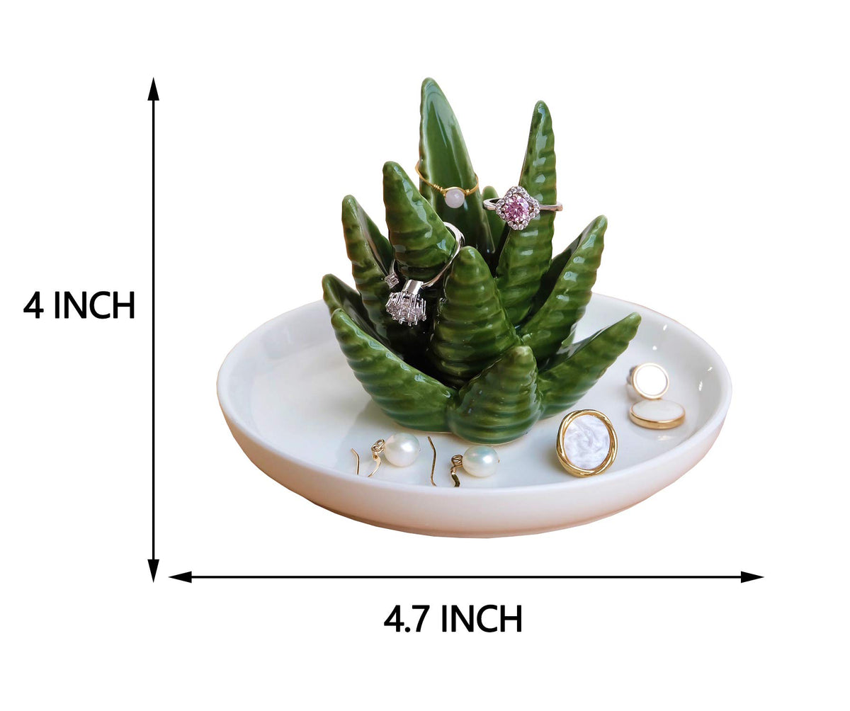 PUDDING CABIN Aloe Ring Holder,Cactus Ring Dish,Jewelry Holder Trinket Tray for Rings Earrings Necklace Organizer,Bridesmaid Christmas Birthday Gift for Women Girls