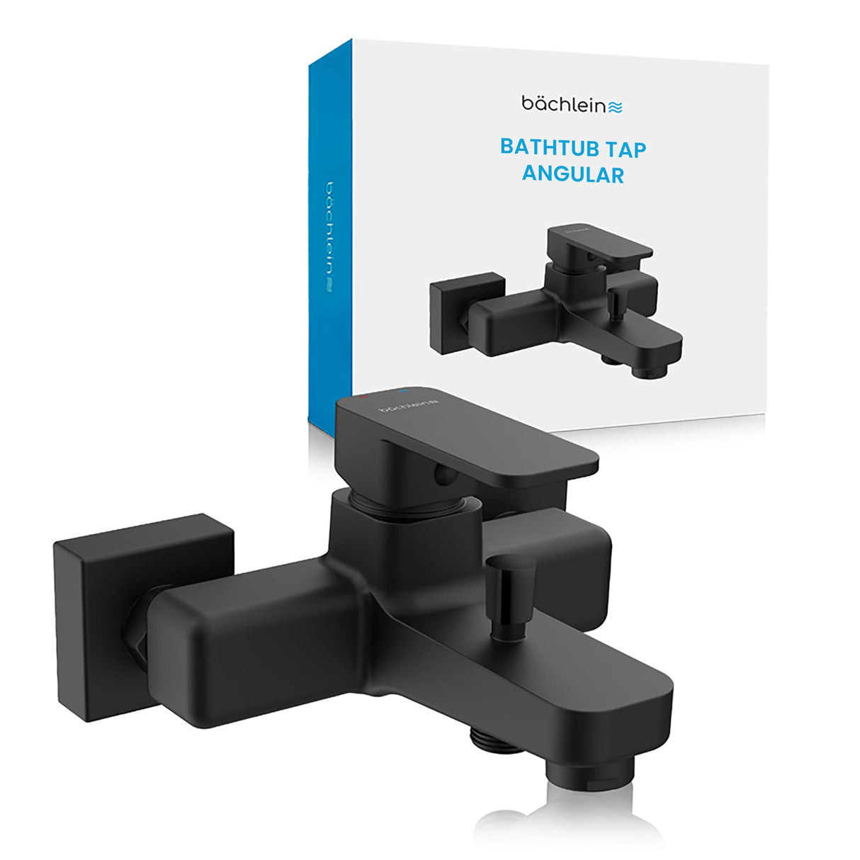 Bächlein Universal Bath Mixer in Angular Design - Complete Bath Faucet Set incl. All Accessories - Single Lever Bath Tap Matt Black