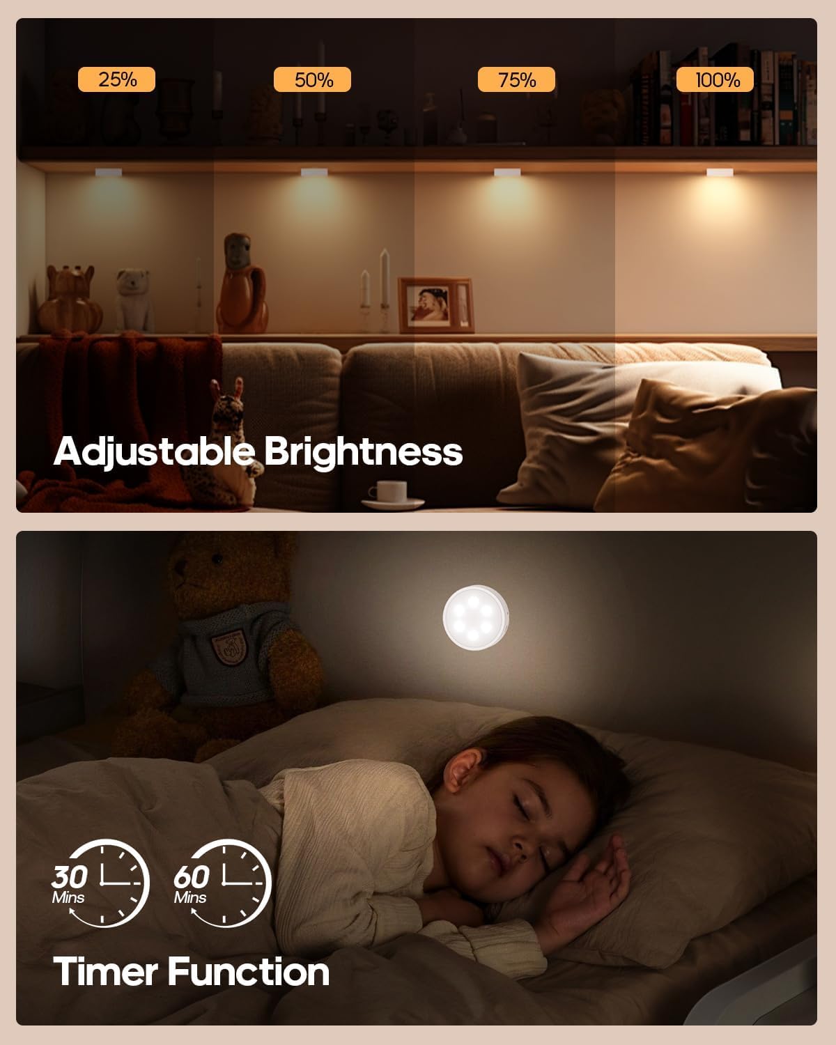 Puck Lights with Remote, Rechargeable White&13 RGB Colors Tap Lights, 6Pack