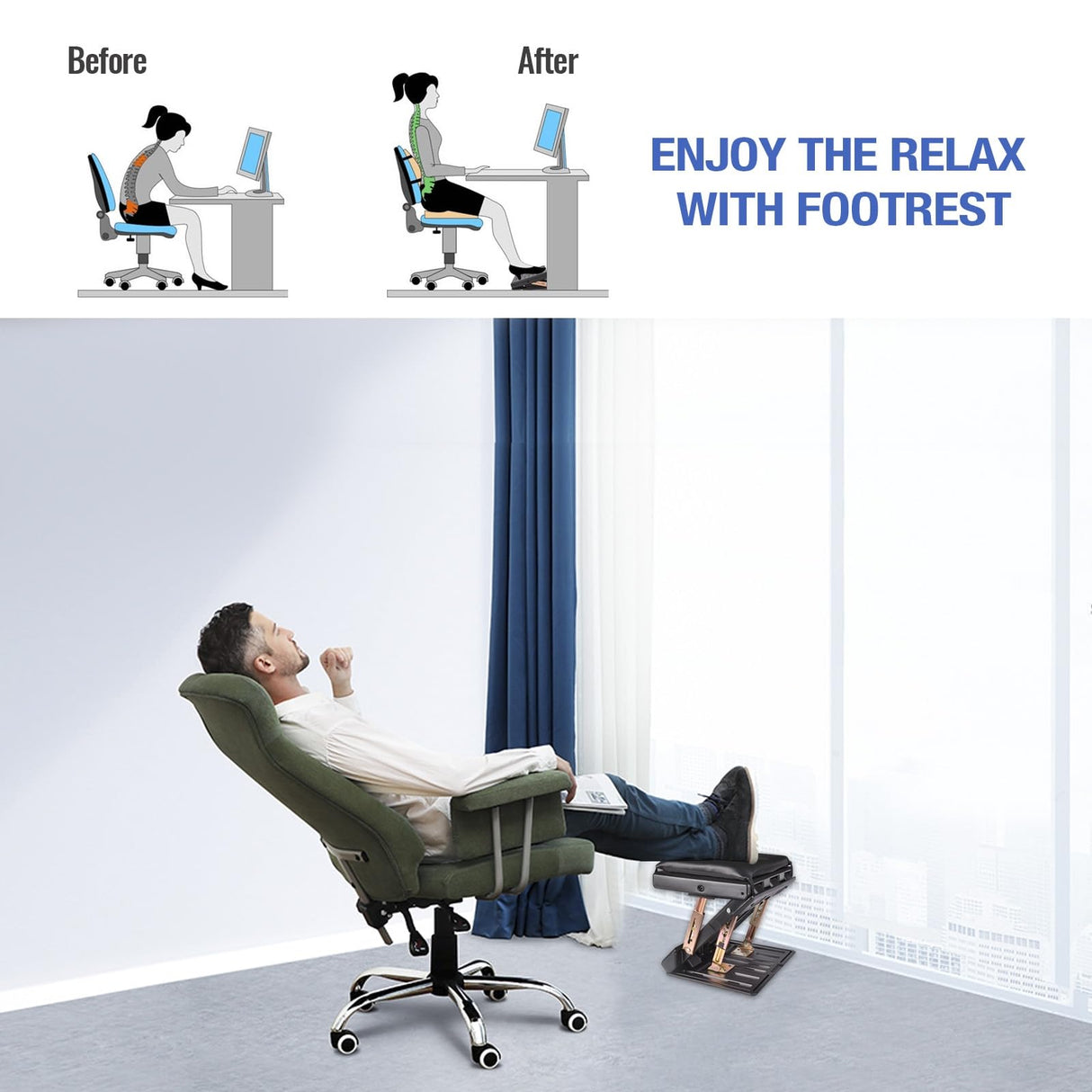 Leermart Foot Rest for Under Desk at Work 4-Level Height Adjustable, Ergonomic Foldable Footrest for Office, Gaming,Computer, Soft & Removable Pad Desk Foot Stool Suitable for All Seasons