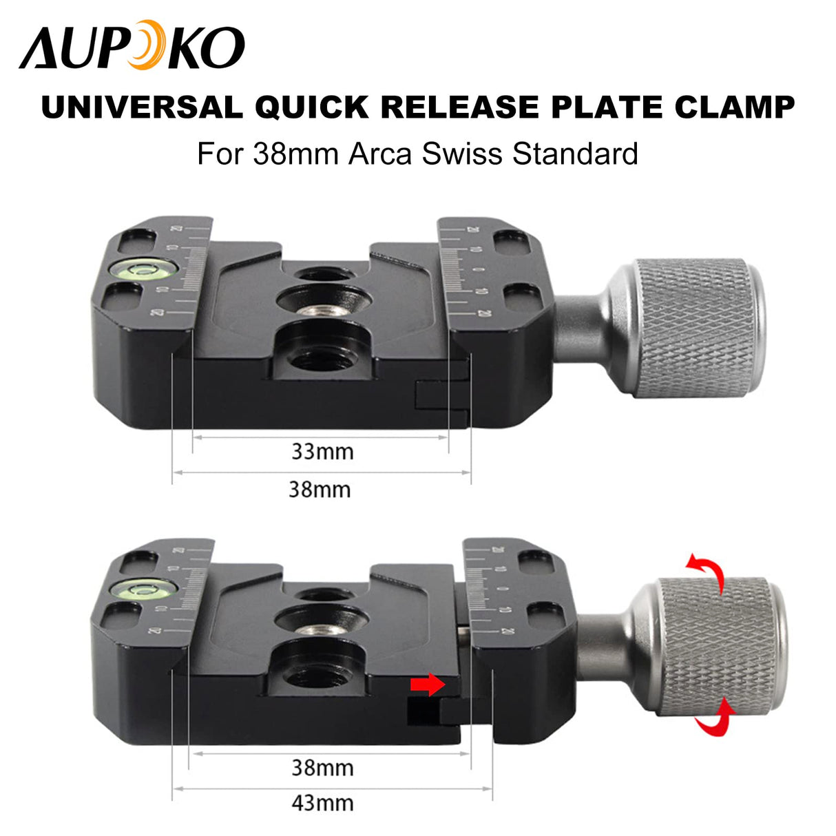 Aupoko QR-50N Plate Compatible with Arca Swiss, 50mm Universal Quick Release Plate Aluminum Alloy Clamp Adapter, 1/4" to 3/8" Compatible with Arca Swiss Ball Head
