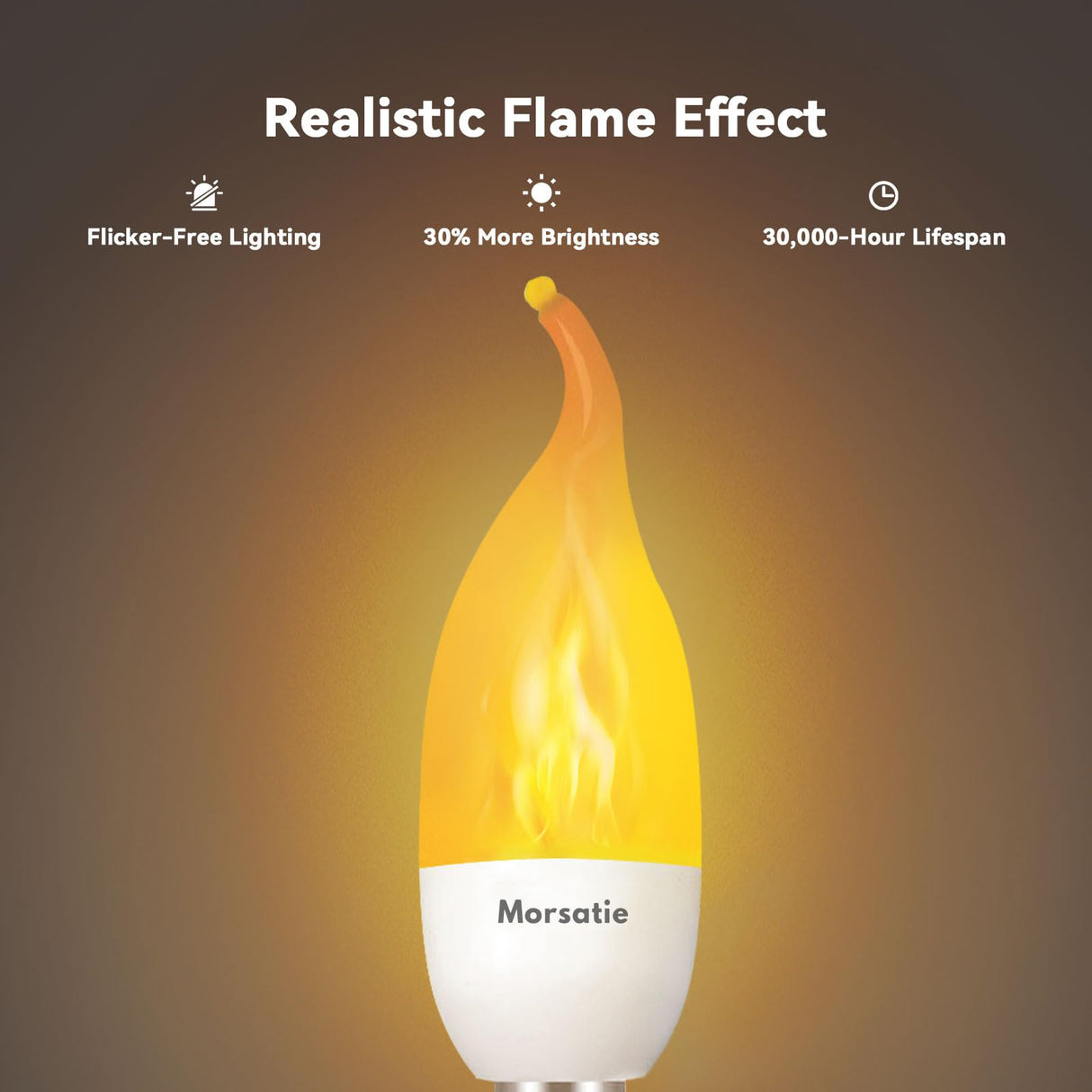 Morsatie Upgraded Flame LED Flame Light Bulbs, 3 Mode E12 Flickering Light Bulbs, Chandelier Base Candle Fire Light Bulb for Halloween Christmas Party Porch Patio Indoor Outdoor Decoration-6 Pack