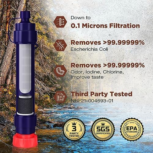 Membrane Solutions Water Filter Straw WS02, Detachable 4-Stage 0.1-Micron Portable Water Filter Camping, 5,000L Water Purifier Survival Gear and Equipment for Hiking Camping Travel and Emergency