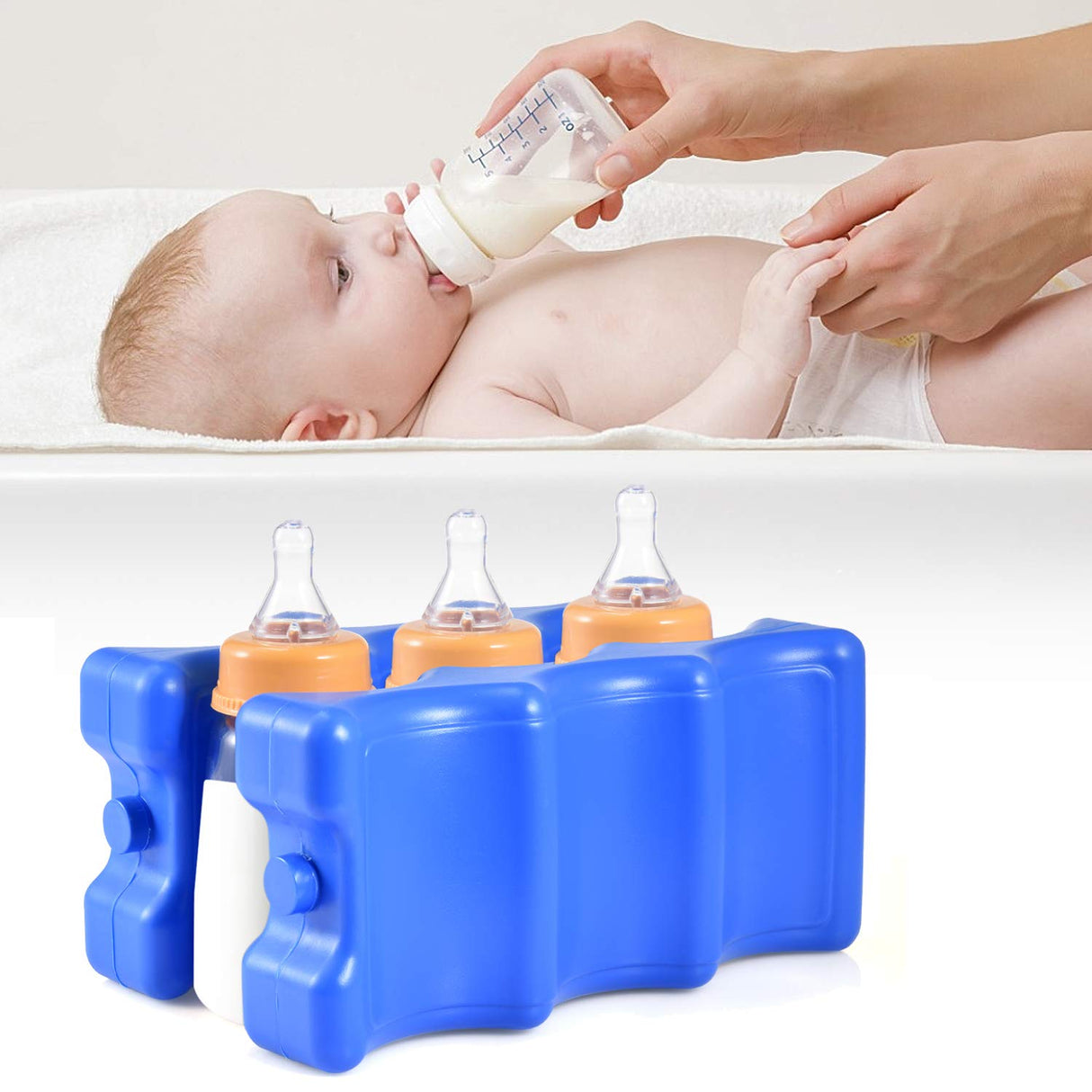 Cold Freezer Cool Ice Packs Double Sided Contoured Reusable Long Lasting for Breast Milk Baby Bottles Cool Storage Insulated Bags, Lunch Box Soda Beer Can Coolers(600g,Set of 4)