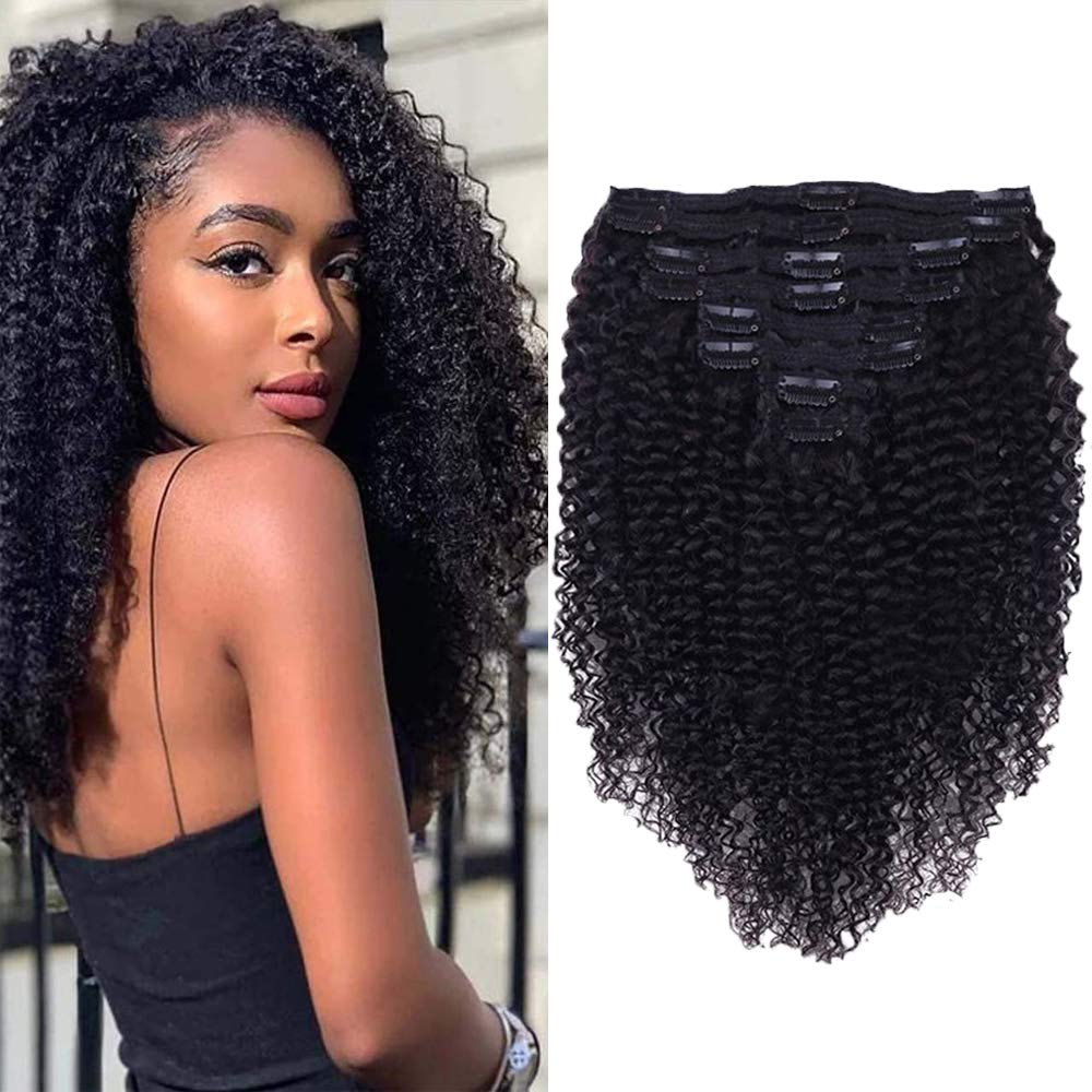Curly Clip In Extension Human Hair 3C 4A Kinky Curly Clip Ins Full Head for Black Women Brazilian Remy Human Hair Natural Color 8Pcs with18clips 120g/Set (20 inch, curly wave)