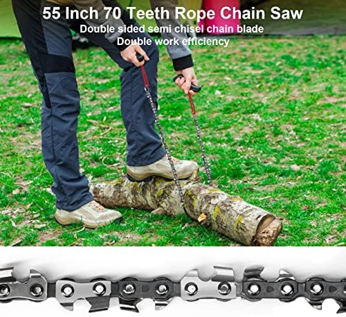Rope Saw for Tree Limbs, 55 Inch Chain Saw with 70 Sharp Teeth & 46 Feet Ropes Kit, High Limb Pocket Chainsaw