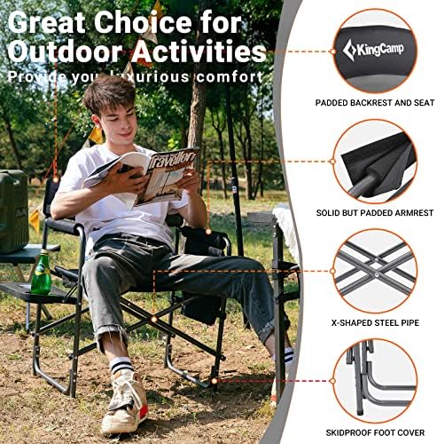 KingCamp 2-Pack Directors Camping Chair with Padded Folding Portable Seats, Black