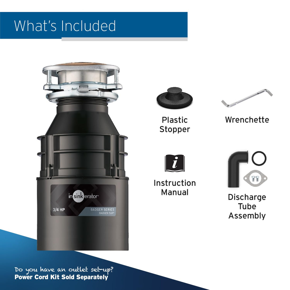InSinkErator Badger 5XP Garbage Disposal, Badger Series 3/4 HP Continuous Feed Food Waste Disposer