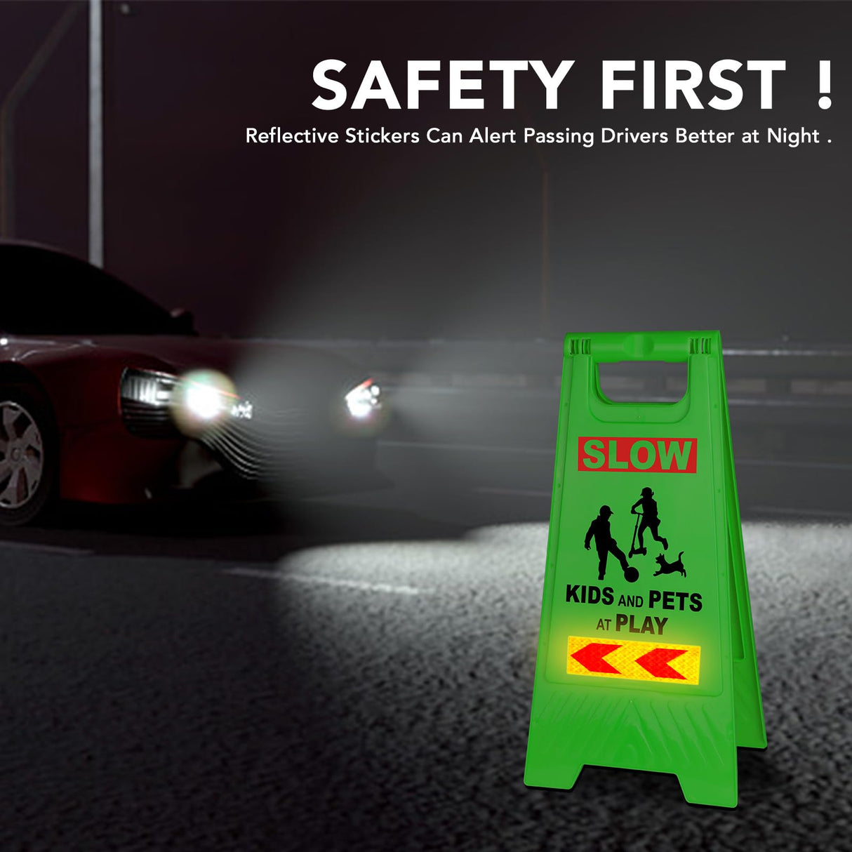 XPCARE 24 Inches Kids Playing Sign for Street, 3PACK Green Children at Play Safety Sign with Reflective Tapes,Caution Slow Down for Street,Kids and Pets at Play Warning Signs