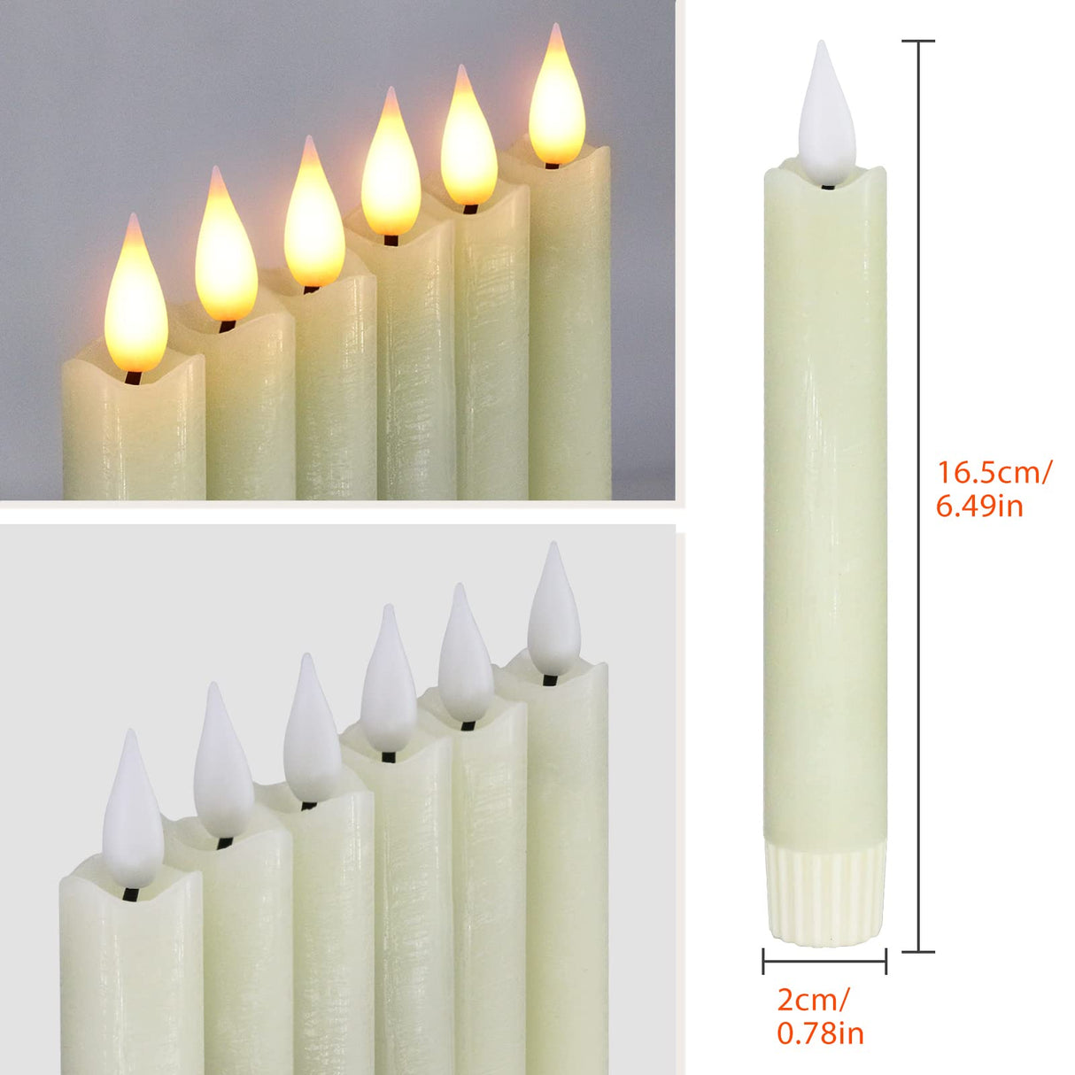 PChero Flameless Flickering Taper Candles with Remote Timer and Dimmer, 6.4 Inch Real Wax Ivory LED Candlesticks Battery Operated for Halloween Christmas Home Wedding Decor