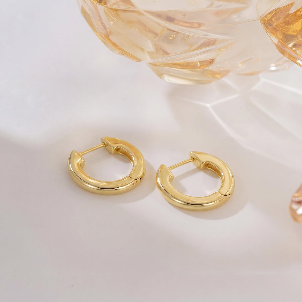 14K Gold Huggie Hoop Earrings for Women - Small Minimalist Earrings (14mm)