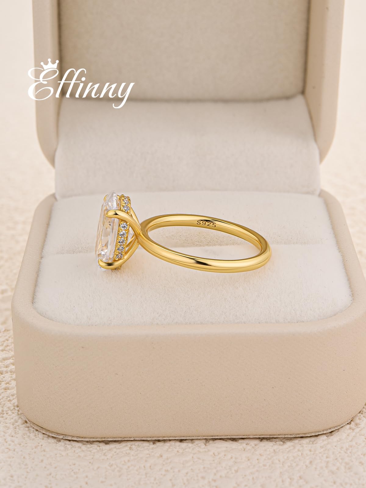 Effinny 3.5 Carat Elongated Oval Cut Engagement Ring for Women,925 Sterling Silver Solitaire Promise Ring (3.5ct,Golden, 5)